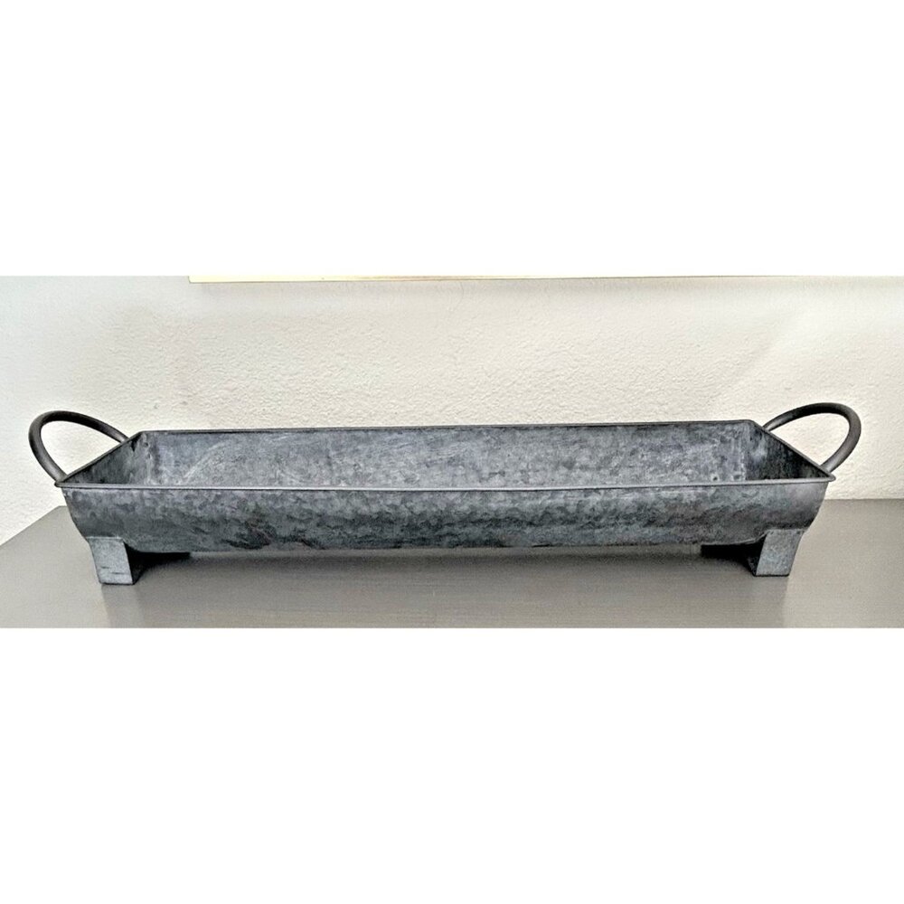 Galvanized 27" Metal Trough Planter Farmhouse Rustic Tabletop Decor Ranch Farm